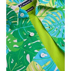 Pine Kids Single Jersey Knit Half Sleeves Shirt & Shorts Co-Ord Set With Inner Tee & Leaf Print - Green