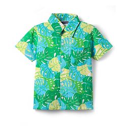 Pine Kids Single Jersey Knit Half Sleeves Shirt & Shorts Co-Ord Set With Inner Tee & Leaf Print - Green