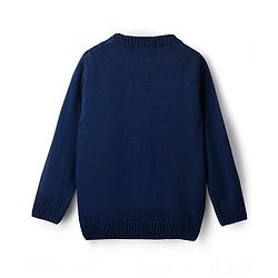 Pine Kids Knit Full Sleeves Pullover Sweater With Floral & Cable Knit Design - Navy Blue
