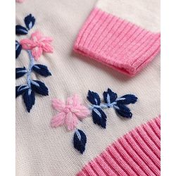 Pine Kids Knit Full Sleeves Floral Embroidered Pullover Sweater - Off White & Pink