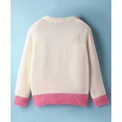 Pine Kids Knit Full Sleeves Floral Embroidered Pullover Sweater - Off White & Pink