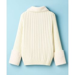 Pine Kids Knit Full Sleeves Solid Front Open Sweater - Offwhite