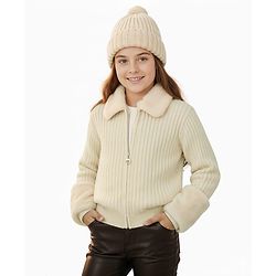 Pine Kids Knit Full Sleeves Solid Front Open Sweater - Offwhite