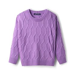 Pine Kids Knit Full Sleeves Pullover Solid Sweater Set with Hexagon Design - Purple