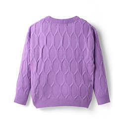 Pine Kids Knit Full Sleeves Pullover Solid Sweater Set with Hexagon Design - Purple
