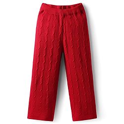 Pine Kids Knit Full Sleeves Solid Collar Neck Sweater Set with Cable Knit Design - Dark Red