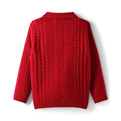 Pine Kids Knit Full Sleeves Solid Collar Neck Sweater Set with Cable Knit Design - Dark Red