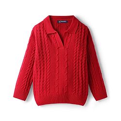 Pine Kids Knit Full Sleeves Solid Collar Neck Sweater Set with Cable Knit Design - Dark Red