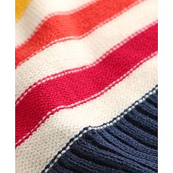 Pine Kids Knit Full Sleeves Pullover Sweater with Multicolor Stripe Design - White