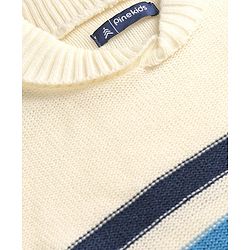 Pine Kids Knit Full Sleeves Pullover Sweater with Multicolor Stripe Design - White