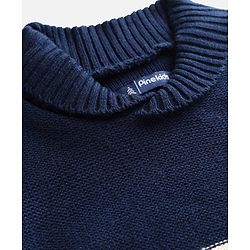 Pine Kids Knitted Full Sleeves Collar Neck Striped Pullover Sweater - Navy Blue