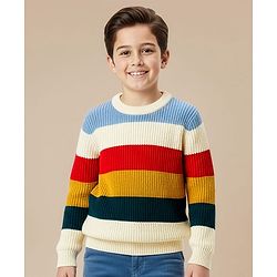 Pine Kids Knit Full Sleeves Striped Pullover Sweater - Multicolor