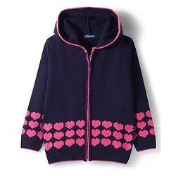 Pine Kids Knit Full Sleeves Front Open Hooded Sweater with Heart Design - Navy Blue