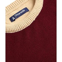 Pine Kids Cotton Knit Full Sleeves Pullover With Color Blocks & Stripes - Maroon