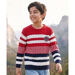 Pine Kids Knit Full Sleeves Striped Pullover - Red