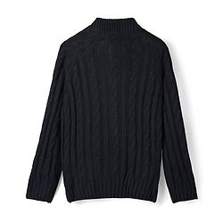 Pine Kids Knit Solid Color Front Open Sweater with Cable Knit Design - Black