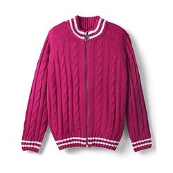Pine Kids Knit Full Raglan Sleeves Front Open Sweater with Cable Knit Design - Dark Pink
