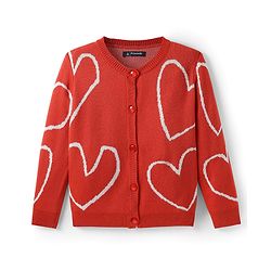 Pine Kids Knit Front Open Sweater with Heart Design - Red