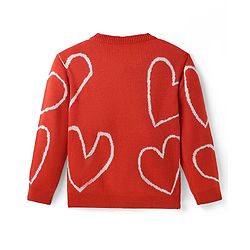 Pine Kids Knit Front Open Sweater with Heart Design - Red
