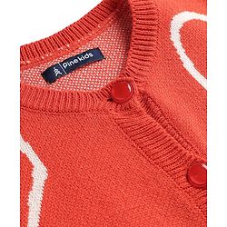 Pine Kids Knit Front Open Sweater with Heart Design - Red