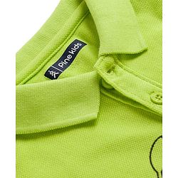 Pine Kids Cotton Knit Half Sleeves Polo T-Shirt with Sport Theme Print - Limegreen