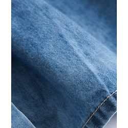 Pine Kids Cotton Woven Frill Sleeves Shirt Style Solid Dress with Collar Neck & Cinched Waist - Mid Blue