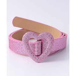 Pine Kids Glitter Print Belt With Heart Buckle Closure - Pink