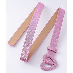 Pine Kids Glitter Print Belt With Heart Buckle Closure - Pink