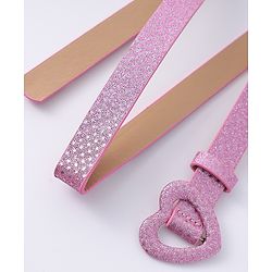 Pine Kids Glitter Print Belt With Heart Buckle Closure - Pink