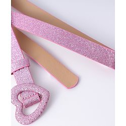 Pine Kids Glitter Print Belt With Heart Buckle Closure - Pink