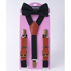 Pine Kids Free Size Bow & Suspender Set - Black & Brown