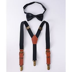 Pine Kids Free Size Bow & Suspender Set - Black & Brown
