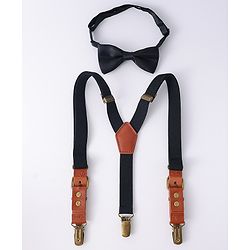Pine Kids Free Size Bow & Suspender Set - Black & Brown