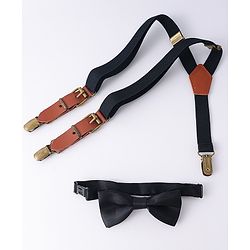 Pine Kids Free Size Bow & Suspender Set - Black & Brown