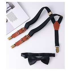 Pine Kids Free Size Bow & Suspender Set - Black & Brown