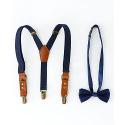 Pine Kids Free Size Bow & Suspender Set - Navy Blue