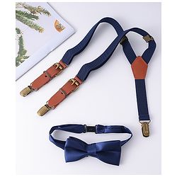 Pine Kids Free Size Bow & Suspender Set - Navy Blue