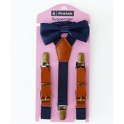 Pine Kids Free Size Bow & Suspender Set - Navy Blue