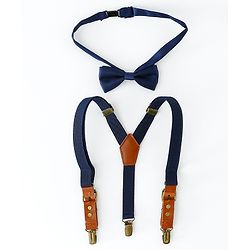 Pine Kids Free Size Bow & Suspender Set - Navy Blue
