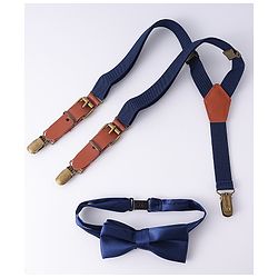 Pine Kids Free Size Bow & Suspender Set - Navy Blue