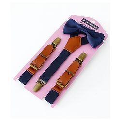 Pine Kids Free Size Bow & Suspender Set - Navy Blue
