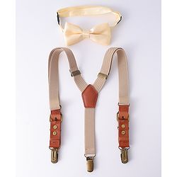 Pine Kids Free Size Bow & Suspender Set - Khaki & Brown