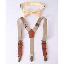 Pine Kids Free Size Bow & Suspender Set - Khaki & Brown