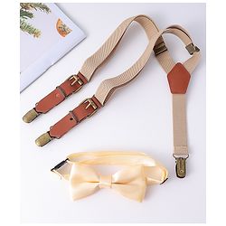 Pine Kids Free Size Bow & Suspender Set - Khaki & Brown