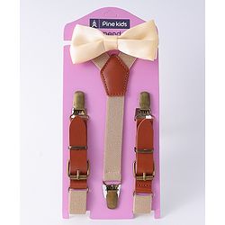 Pine Kids Free Size Bow & Suspender Set - Khaki & Brown