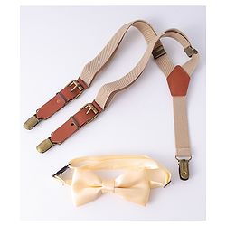 Pine Kids Free Size Bow & Suspender Set - Khaki & Brown