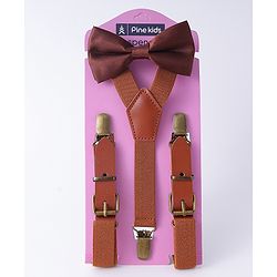 Pine Kids Free Size Bow & Suspender Set - Brown