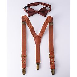 Pine Kids Free Size Bow & Suspender Set - Brown
