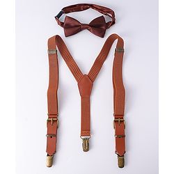 Pine Kids Free Size Bow & Suspender Set - Brown
