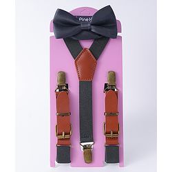 Pine Kids Free Size Bow & Suspender Set - Navy Blue